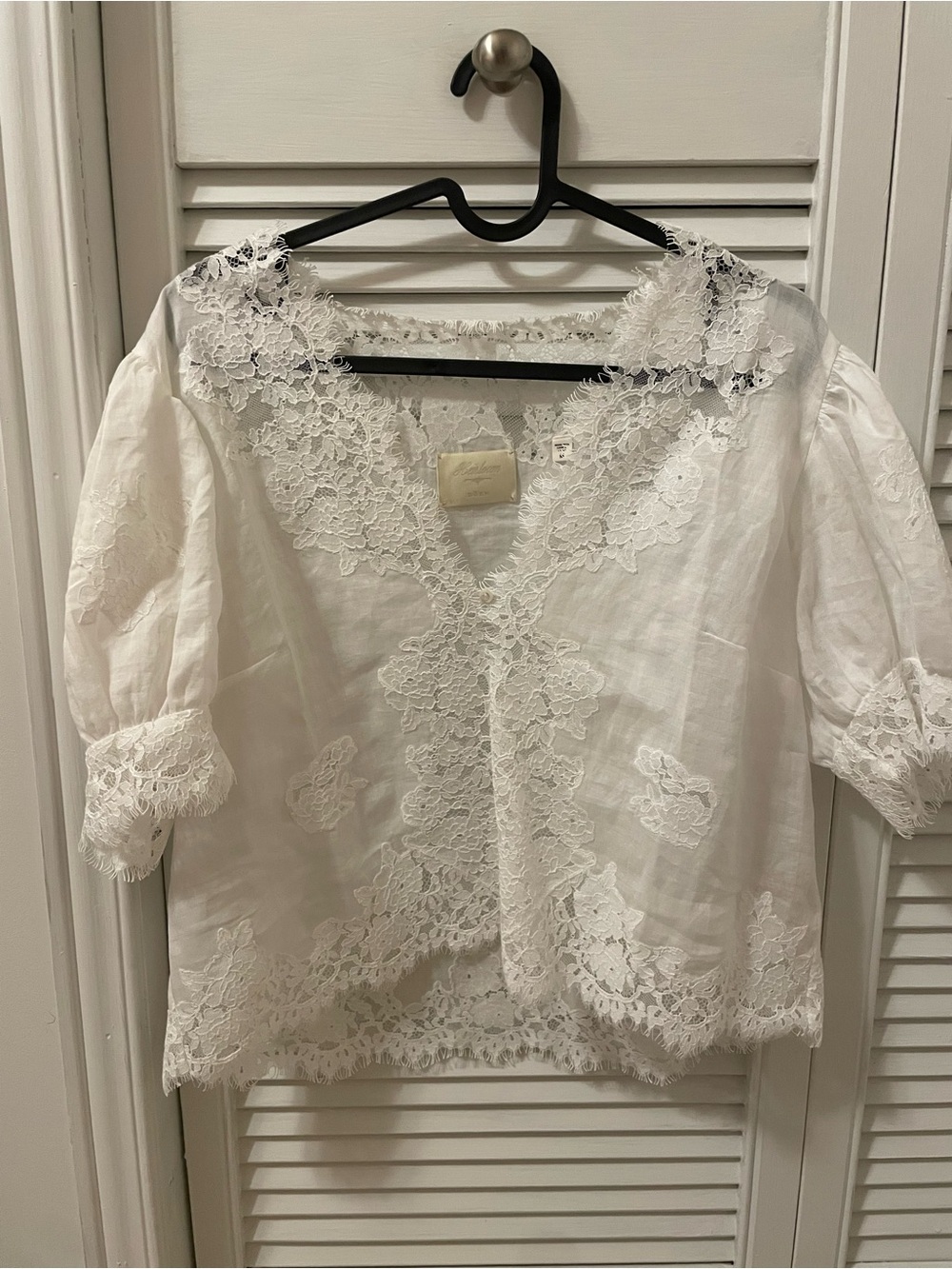 Doen White Lace-Inset Puff Sleeve Blouse - Picture 4 of 5